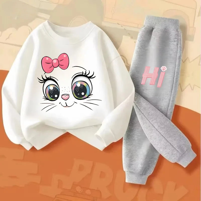Keep your little one cozy with this playful Girls Fall Kitten Eyes Long Sleeved Pullover-Long Pants featuring a long-sleeved pullover and matching long pants.