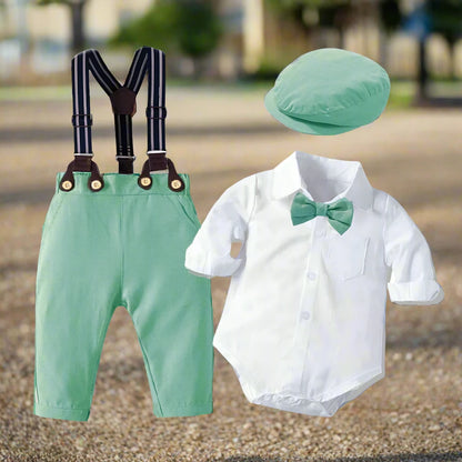 Get your little one ready for the spring season with our exclusive Spring Toddler Boys Suspenders-Romper-Hat Set.