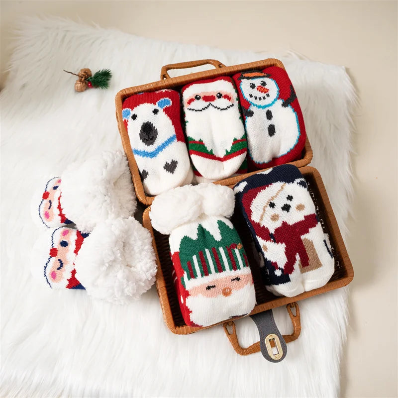 Stay cozy this holiday season with our Winter Kids Cartoon Cotton Thermal Non-Slip Christmas Socks!