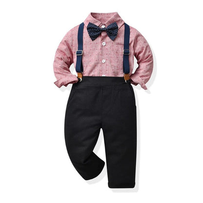 Take your little one's look up a notch with this Gentleman Long Sleeve Bowtie Shirt with Suspenders!