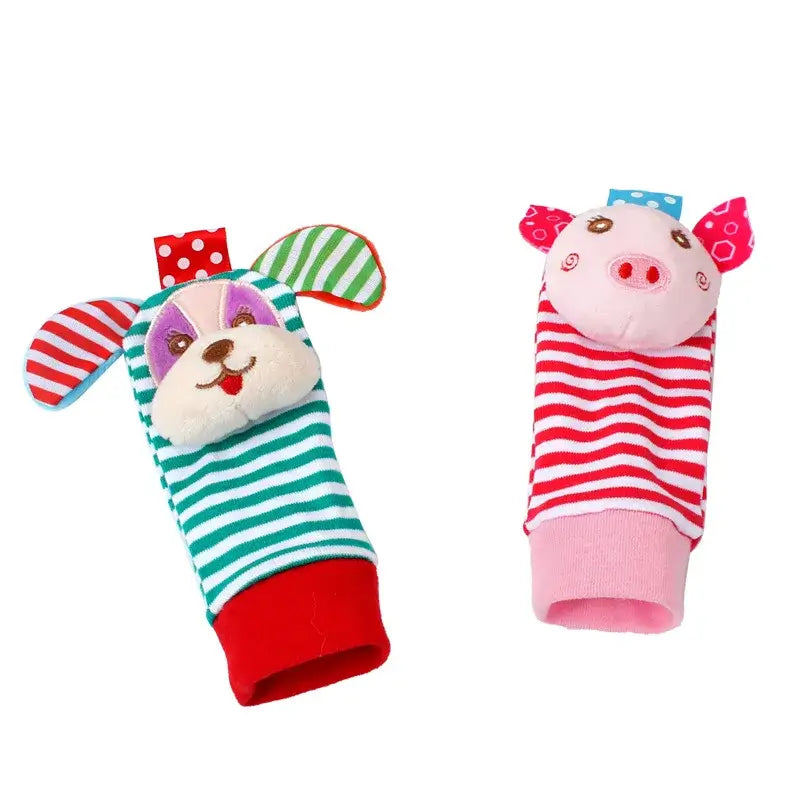 Introduce your little one to the world of colors and animals with our Soft Infant Wrist Or Sock Sensory Plush Animal Rattle Toys!