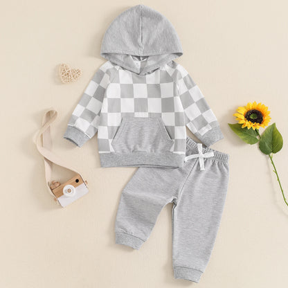 Keep your little man cozy and stylish with our Spring Toddler Boys Hoodie Top and Pants set!