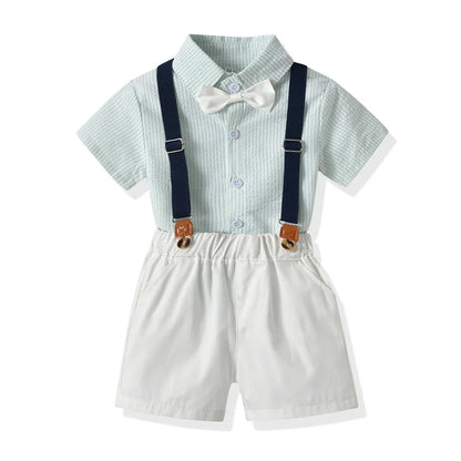 Crafted with superior cotton fabric, our Toddler Boys Bowtie Shirt and Suspenders Set exudes luxury and sophistication.