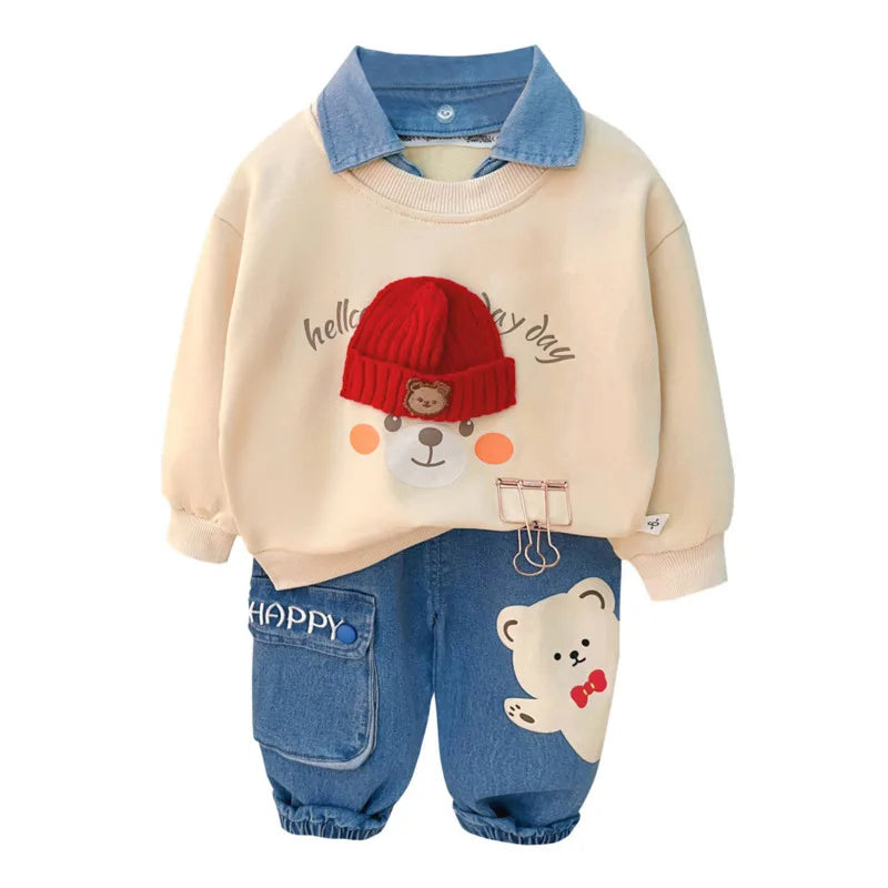 Dress your little explorer in this Autumn Toddler Boys Fashion TEDDY BEAR Shirt and Pants set, perfect for cozy playdates and outdoor adventures.
