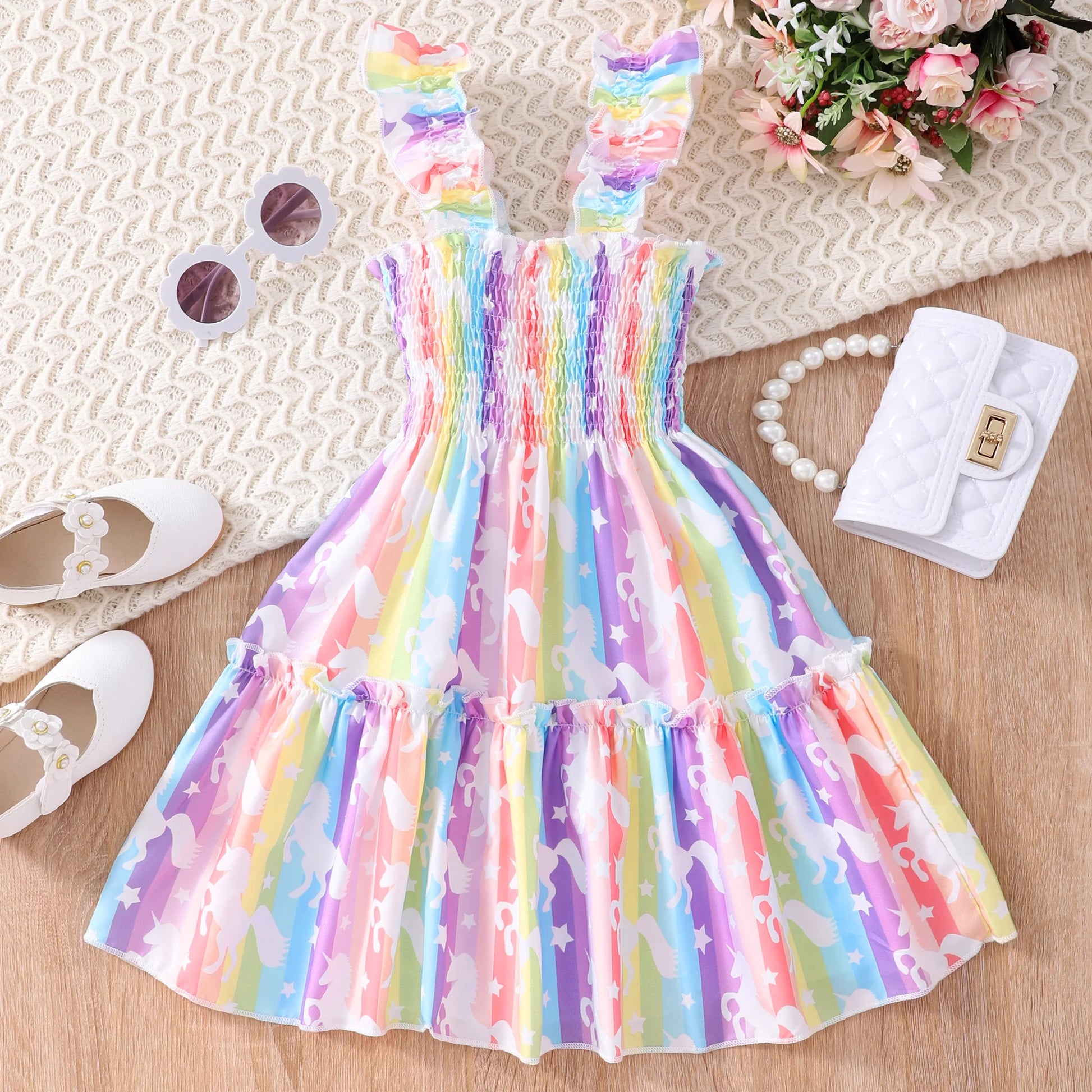 Summer Girls Mermaid-Butterfly-Rainbow Sleeveless Dresses