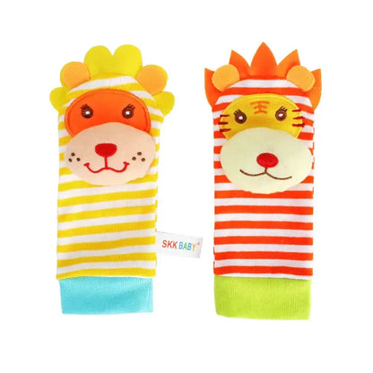 Introduce your little one to the world of colors and animals with our Soft Infant Wrist Or Sock Sensory Plush Animal Rattle Toys!