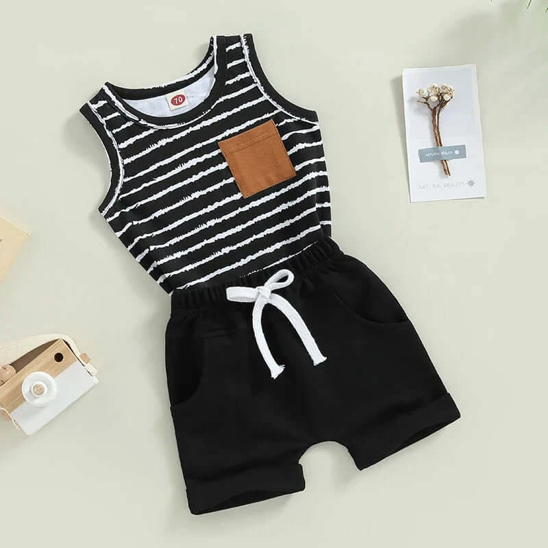 Summer Toddler Boys Striped Tank Top & Rolled Cuff Shorts