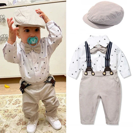 Spring Toddler Boys Suspenders-Romper-Hat Set