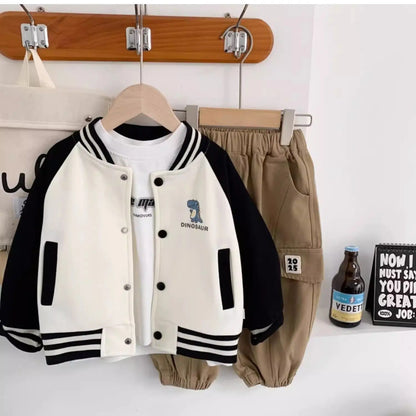 Gear up your little roarsome dinosaur for autumn adventures with this Toddler Boys Baseball Jacket! 