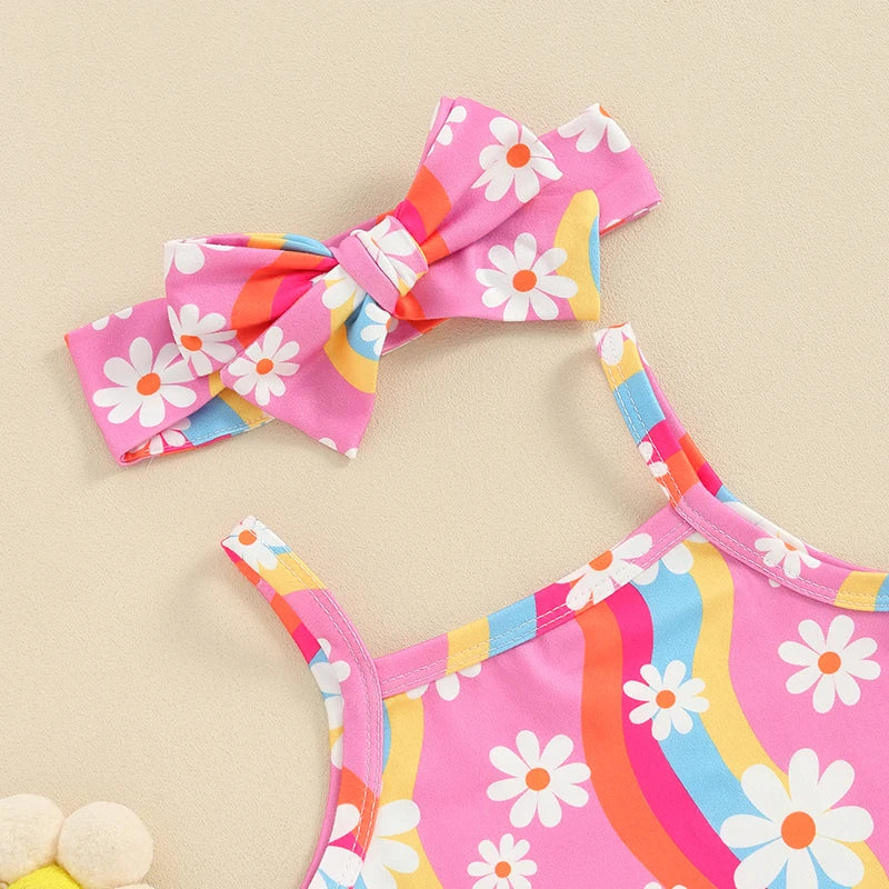 Summer Newborn Girls Sleeveless Romper-Headband