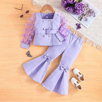 Dress your mini fashionista in this Girls Autumn Full Sleeve Blazer with Belt-Matching Pants set, made from 100% polyester for cozy comfort.