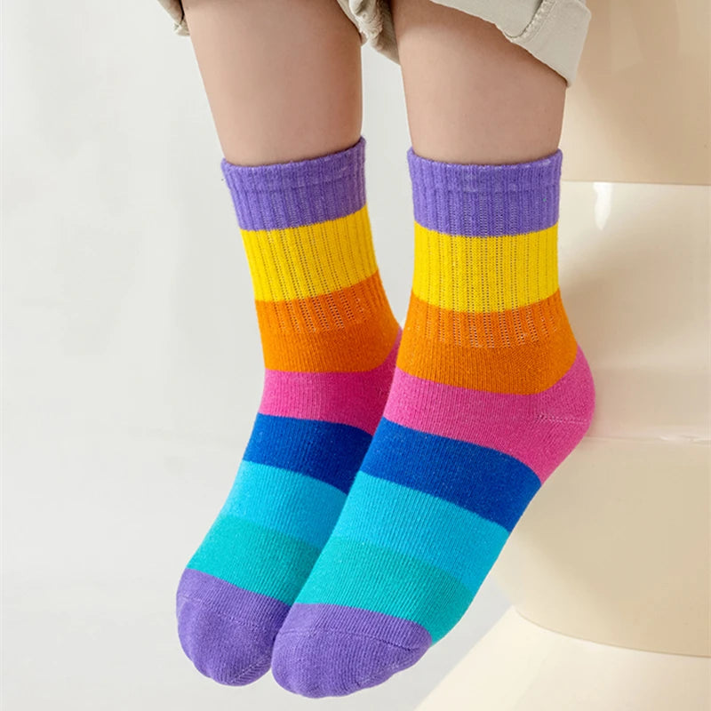 Kids Fun Rainbow 7 Color Stripes Tube Socks 5PK