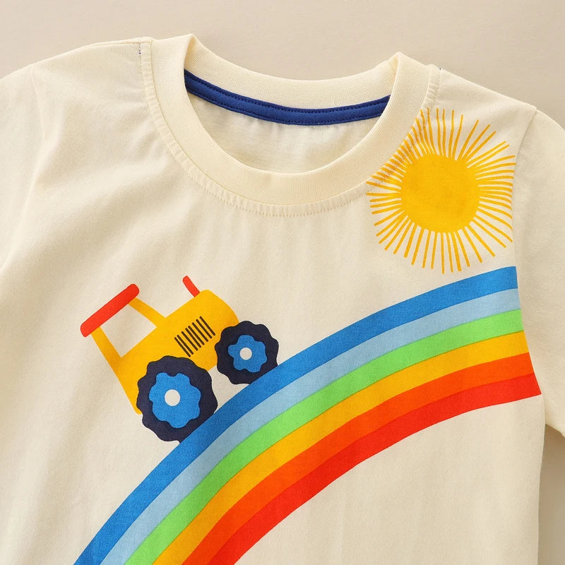 Summer Toddler Boys Tractor and Rainbow Appliques Shirt & Shorts