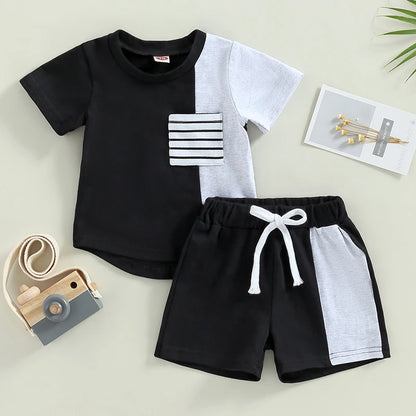 Summer Toddler Boys Short Sleeve Contrast Shirt and Shorts