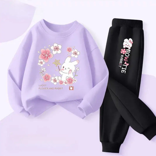 Keep your little one cozy and cheerful this autumn with this playful Girls Autumn Rabbit Printed Sweatshirt and Sweatpants. Made from soft polyester.