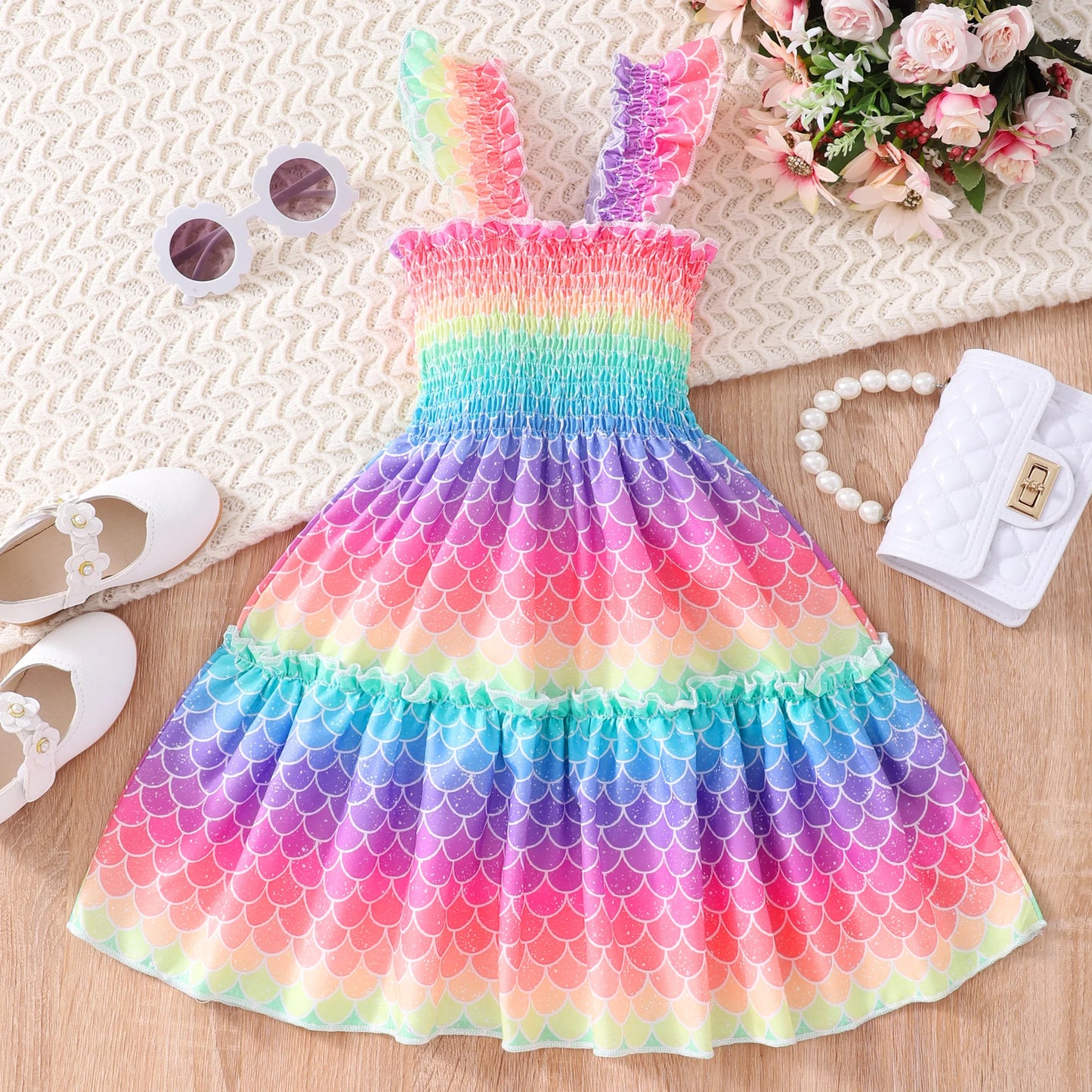 Summer Girls Mermaid-Butterfly-Rainbow Sleeveless Dresses