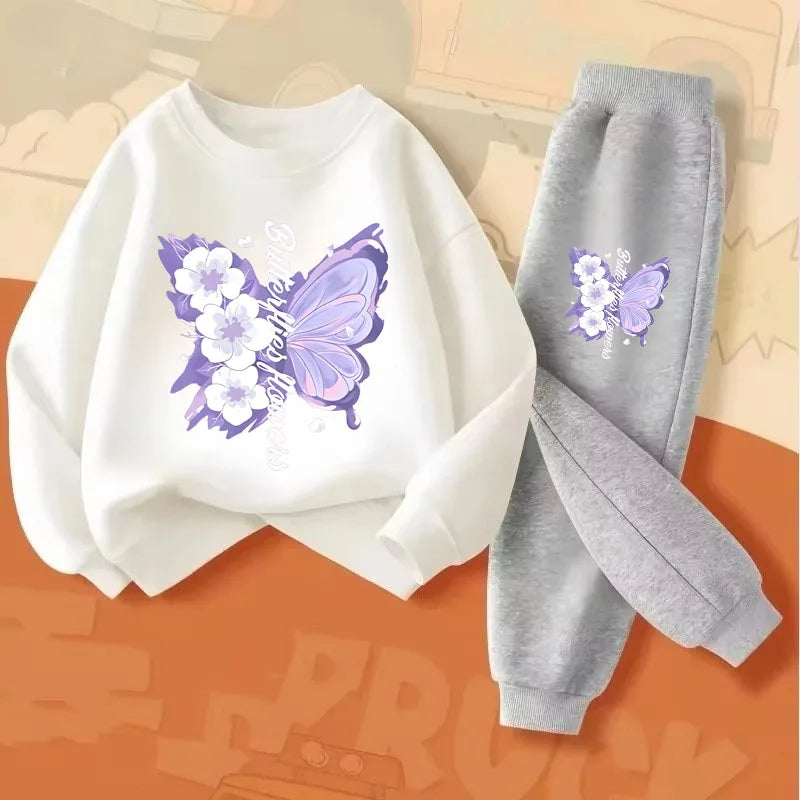 Dress up your little one in this playful Autumn Girls Elegant Butterfly Printed Top and Long Pants featuring a charming butterfly print top and coordinating long pants.