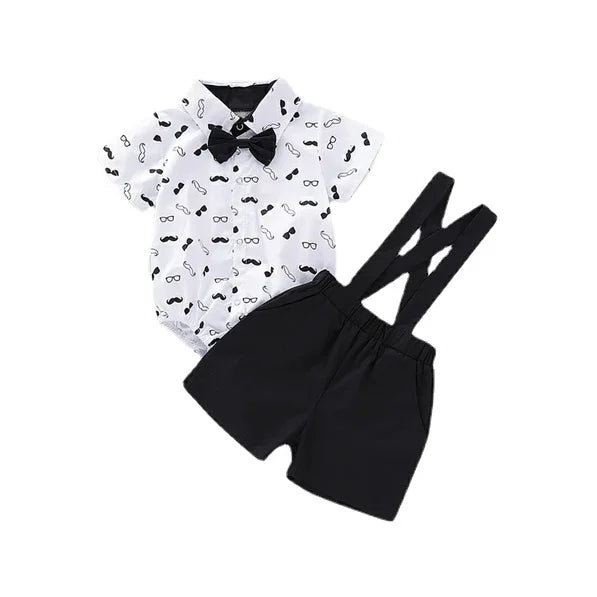 Summer Infants Boys Short Sleeve Bodysuit with Bow + Suspender Pants