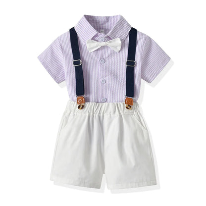 Crafted with superior cotton fabric, our Toddler Boys Bowtie Shirt and Suspenders Set exudes luxury and sophistication.