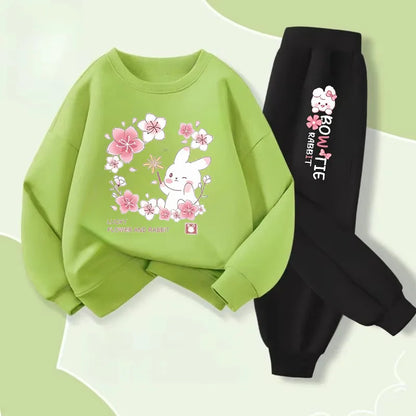 Keep your little one cozy and cheerful this autumn with this playful Girls Autumn Rabbit Printed Sweatshirt and Sweatpants. Made from soft polyester.