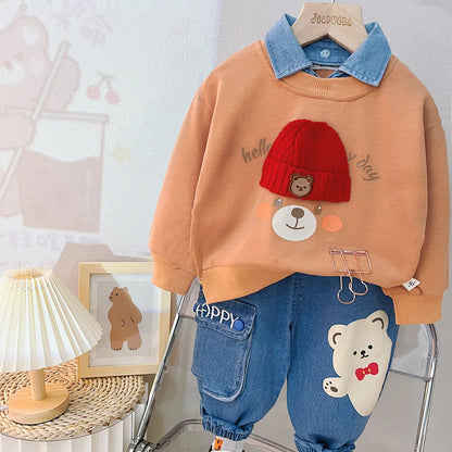 Dress your little explorer in this Autumn Toddler Boys Fashion TEDDY BEAR Shirt and Pants set, perfect for cozy playdates and outdoor adventures.