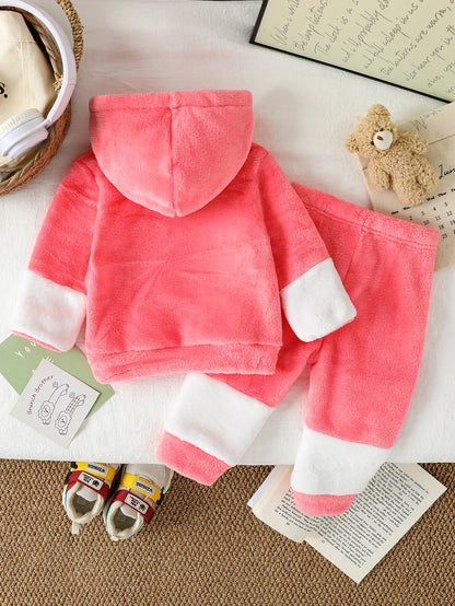 Keep your little one cozy and cute with this pink Toddler Girls Winter Plush Hoodie Set, perfect for autumn adventures!