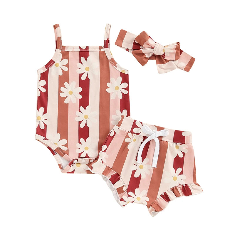 Summer Newborn Girls Sleeveless Romper-Headband