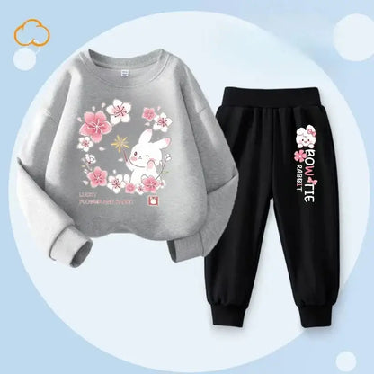 Keep your little one cozy and cheerful this autumn with this playful Girls Autumn Rabbit Printed Sweatshirt and Sweatpants. Made from soft polyester.