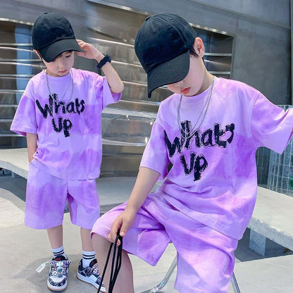 Summer Boys Quick dry WHATS UP T-Shirt and Shorts