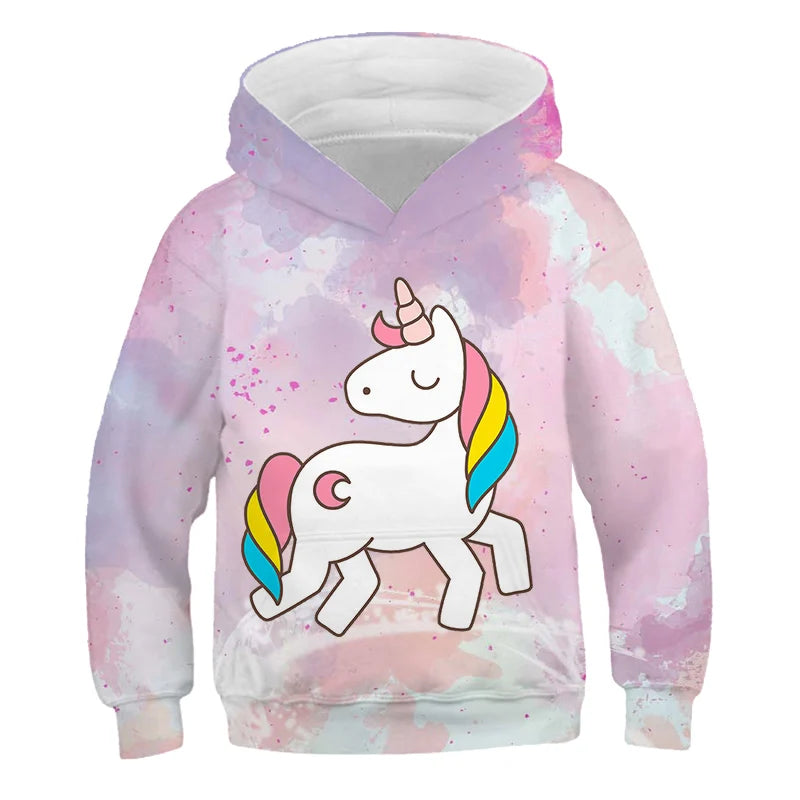 Stay cozy and magical this autumn with our Girls Autumn Long Sleeve Unicorn Hoodie Sweatshirt. Made from soft polyester, this pullover features full sleeves and a playful cartoon unicorn design