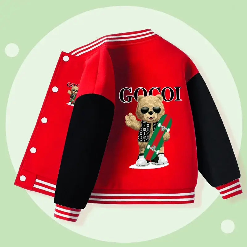 Stay stylish and warm this Autumn with our Boys Cartoon Baseball Casual Jacket!!