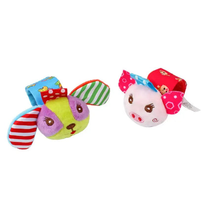 Introduce your little one to the world of colors and animals with our Soft Infant Wrist Or Sock Sensory Plush Animal Rattle Toys!