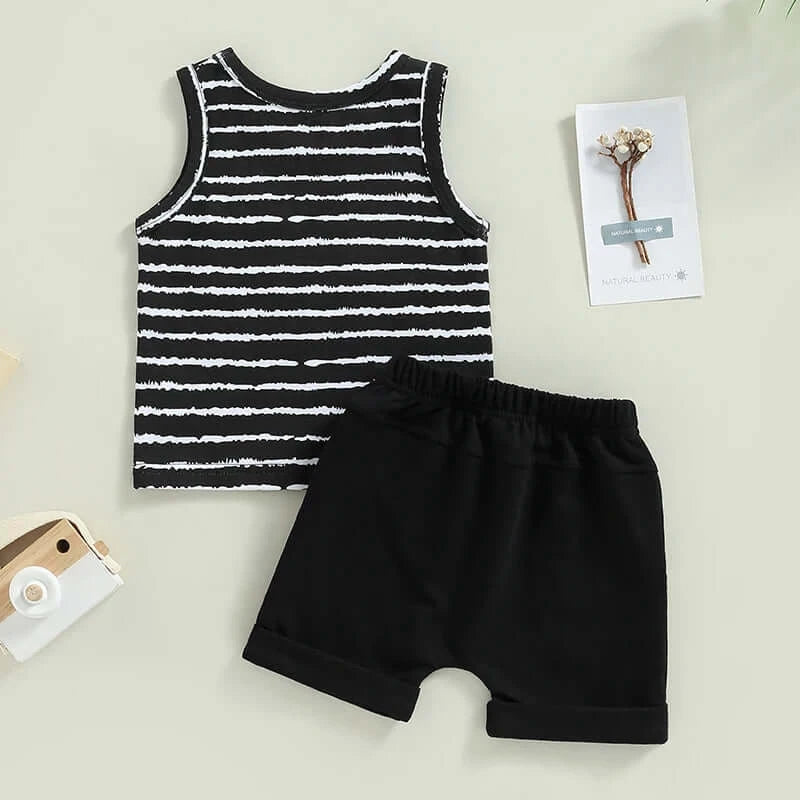 Summer Toddler Boys Striped Tank Top & Rolled Cuff Shorts