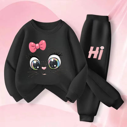 Keep your little one cozy with this playful Girls Fall Kitten Eyes Long Sleeved Pullover-Long Pants featuring a long-sleeved pullover and matching long pants.