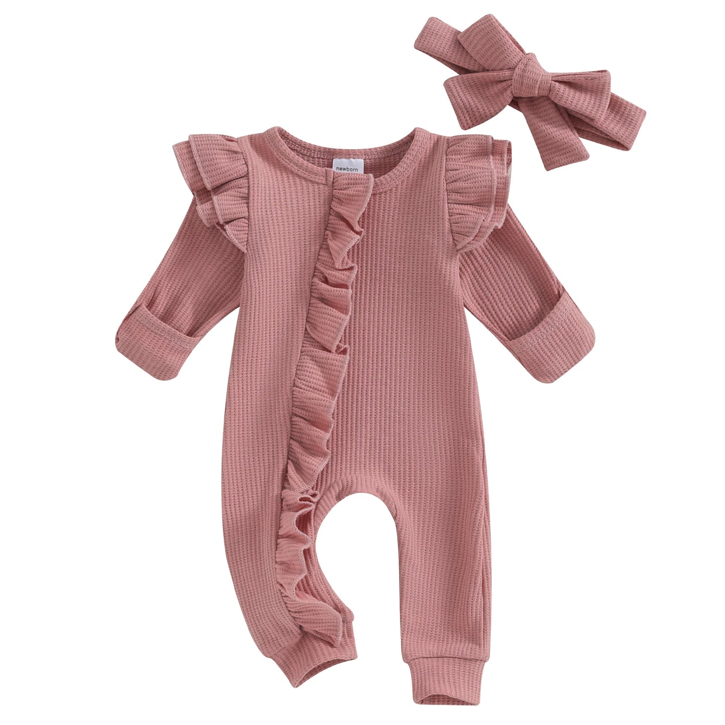 Welcome your little one into the world with this adorable Newborn Knitted Fly Long Sleeve Romper-Headband!