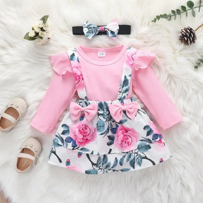 Outfit your little one in style with this cute Infant Girls Bowknot Romper-Headband 2PC Set!