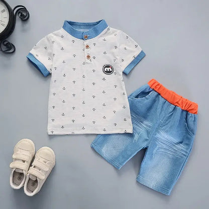 Summer Toddler Boys ANCHOR Polo Shirt & Denim Shorts