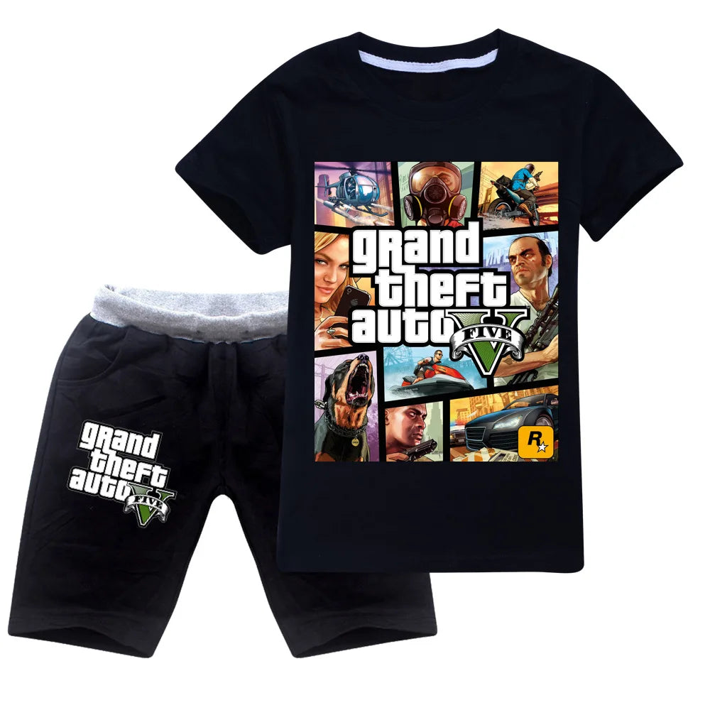 Summer Boys Grand Theft Auto Game GTA 5 T Shirt+Shorts