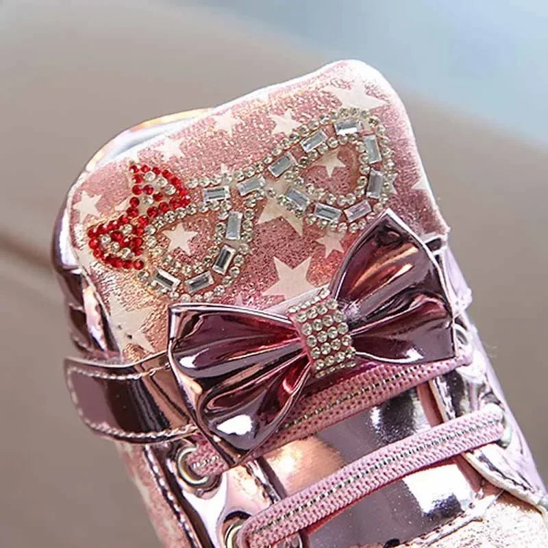 Step into the spotlight with these radiant Girls Cute Glowing Princess LED Sneakers