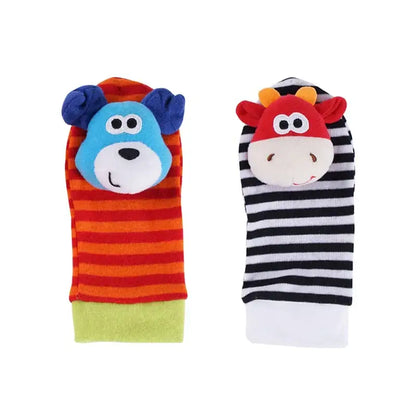 Introduce your little one to the world of colors and animals with our Soft Infant Wrist Or Sock Sensory Plush Animal Rattle Toys!