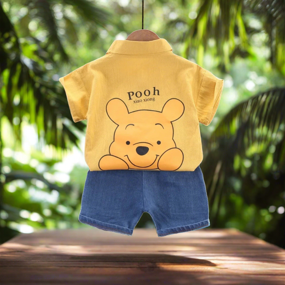 Get your little one ready for a playful day with this Disney POOH Bear Shirt & Denim Pocket Shorts set.