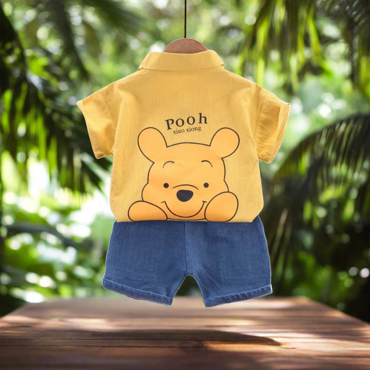 Summer Toddler Boys POOH Bear Shirt & Denim Pocket Shorts