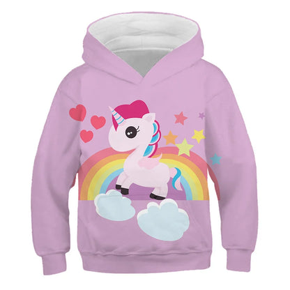 Stay cozy and magical this autumn with our Girls Autumn Long Sleeve Unicorn Hoodie Sweatshirt. Made from soft polyester, this pullover features full sleeves and a playful cartoon unicorn design