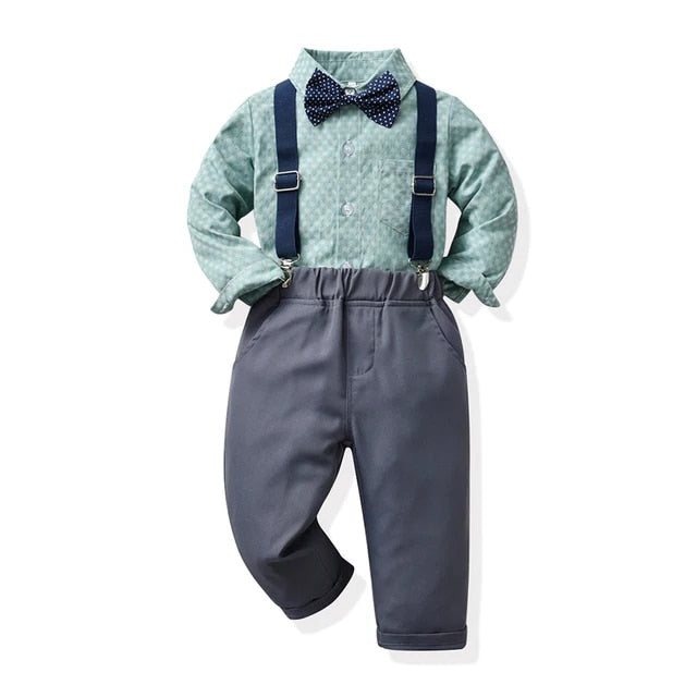 Take your little one's look up a notch with this Gentleman Long Sleeve Bowtie Shirt with Suspenders!