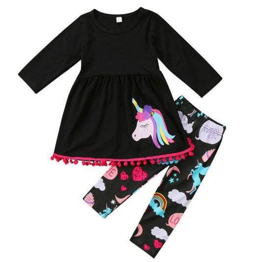 Welcome your little one to unicorn paradise with this adorable dress and leggings set!