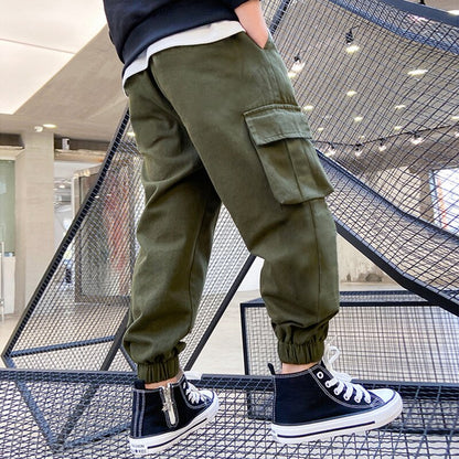 Get your boys ready these stylish and comfortable cargo pants! Made with a breathable polyester material.