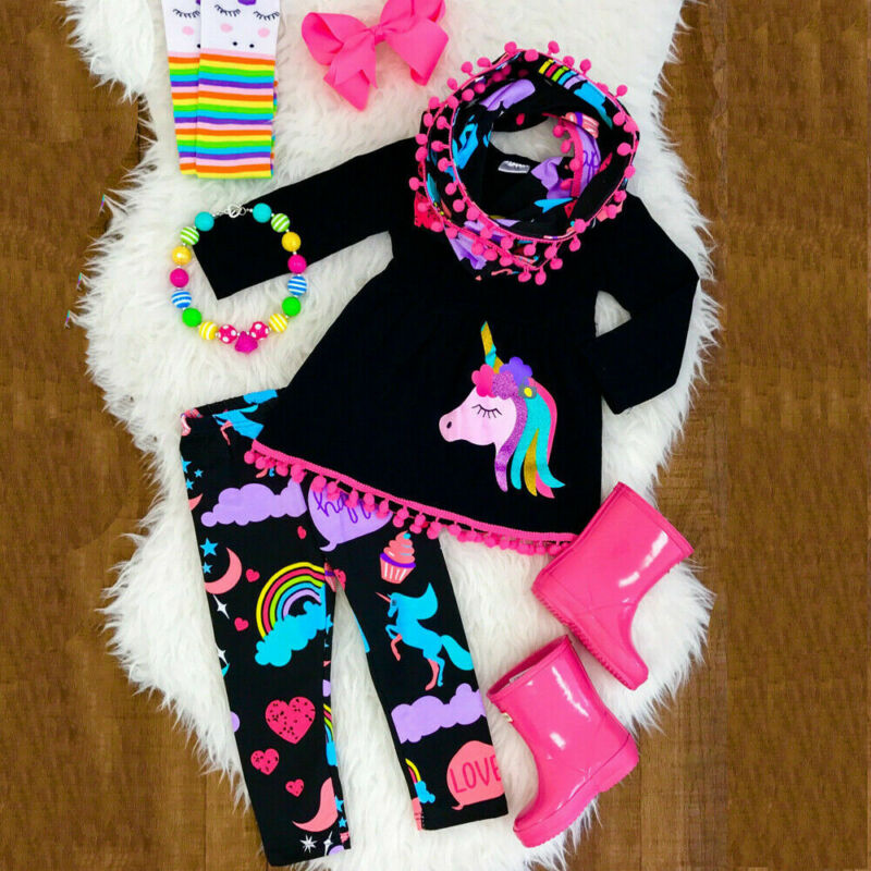 Welcome your little one to unicorn paradise with this adorable dress and leggings set!