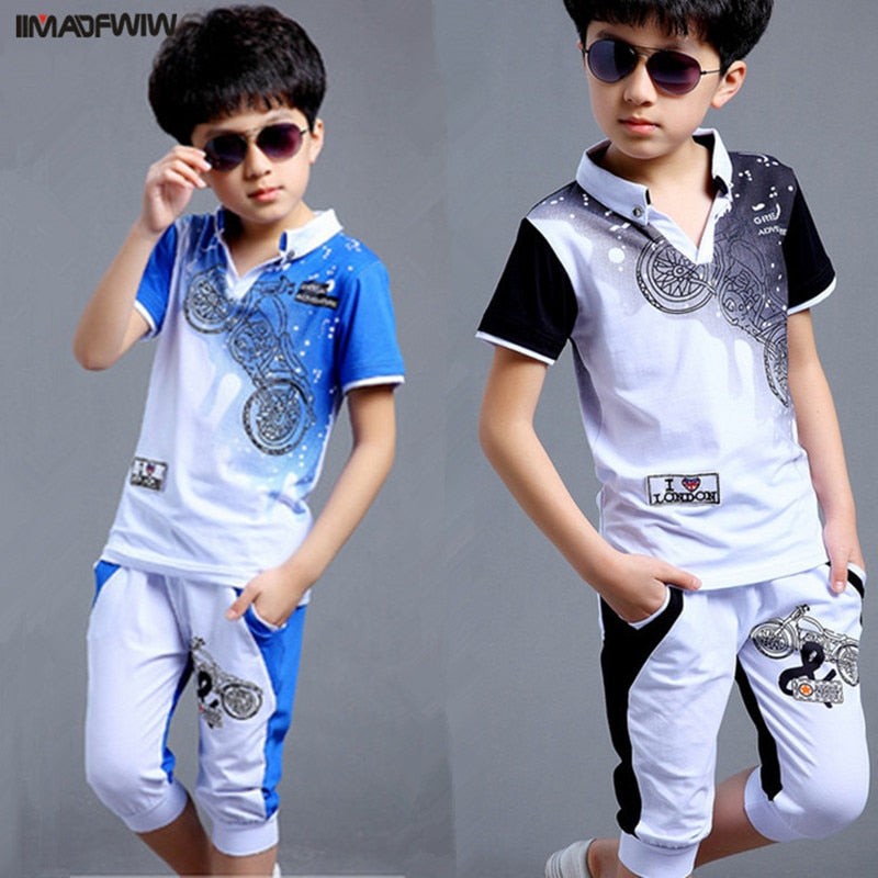 Your boy will look stylish and chic in this boys Action Print Short Sleeve Shirt and Shorts set.