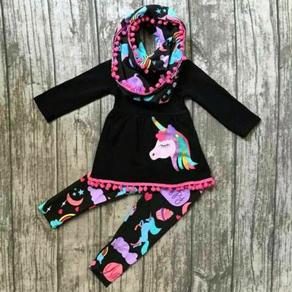 Girls Unicorn Long Sleeve Dress & Floral Leggings