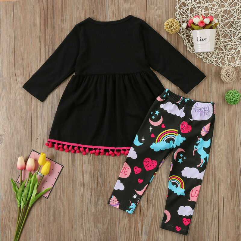 Welcome your little one to unicorn paradise with this adorable dress and leggings set!